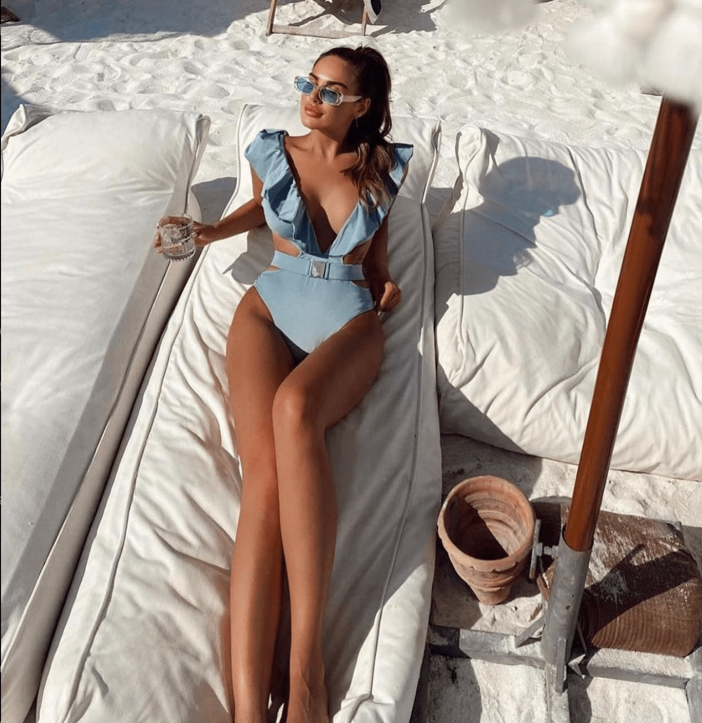 Aqua Ruffled Swimsuit - Chez Neeba