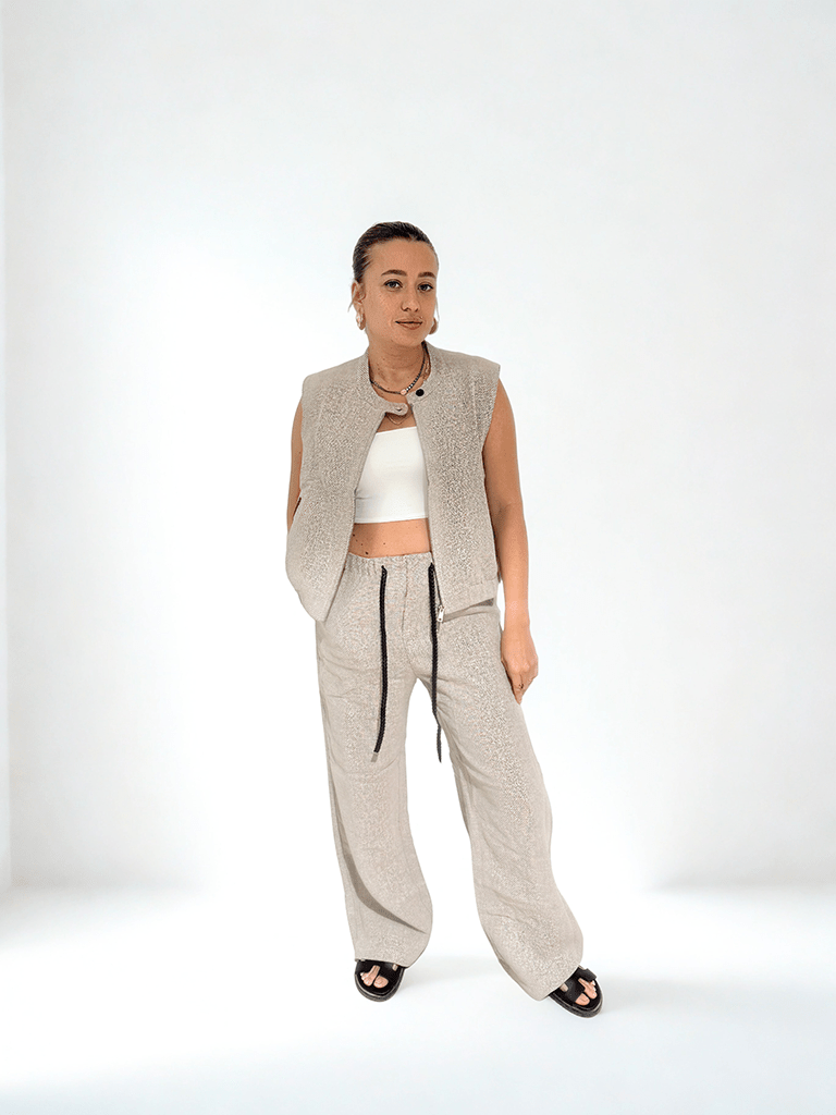 Beige Texture Set by Chez Neeba — sophisticated beige two-piece outfit with a refined textured fabric, designed for effortless elegance and modern minimalism.