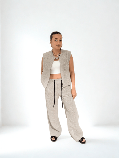 Beige Texture Set by Chez Neeba — sophisticated beige two-piece outfit with a refined textured fabric, designed for effortless elegance and modern minimalism.
