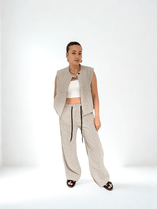 Beige Texture Set by Chez Neeba — sophisticated beige two-piece outfit with a refined textured fabric, designed for effortless elegance and modern minimalism.