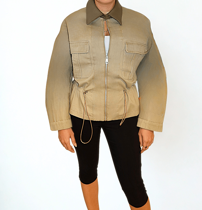 Desert Dusk Jacket by Chez Neeba — refined neutral-toned jacket inspired by desert hues, featuring a structured yet fluid silhouette that embodies effortless elegance and modern minimalism.