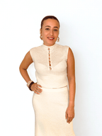 Bloom Set by Chez Neeba — white knit textured two-piece set featuring a soft, elegant silhouette that blends minimalism with timeless feminine charm.