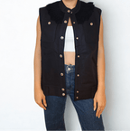 Laced Authority Vest by Chez Neeba — navy blue vest with a knitted collar and lace-up detailing, crafted in a structured yet refined silhouette for a bold and modern edge.