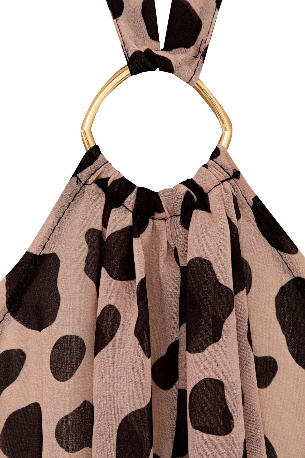 Beige and black animal print halter dress with gold ring detail from Chez Neeba.