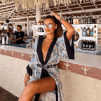 Pastel floral& butterfly kimono with black trim from Chez Neeba.