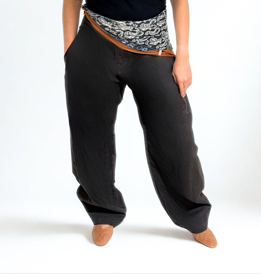 The Heritage Wrap Scarf by Chez Neeba — blue and brown paisley-inspired scarf styled at the waist, limited edition women’s accessory from Dubai.