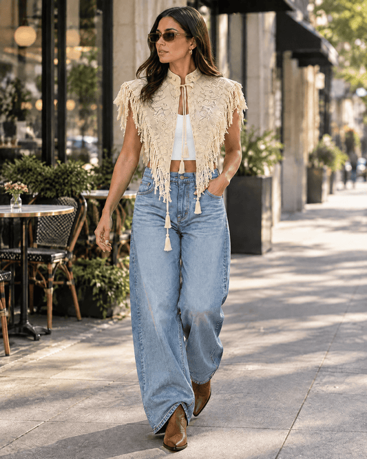 Ivory Fringes Vest - Chez Neeba