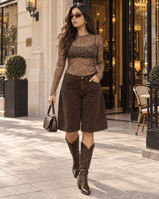 Mocha Mirage Mesh Top - Chez Neeba